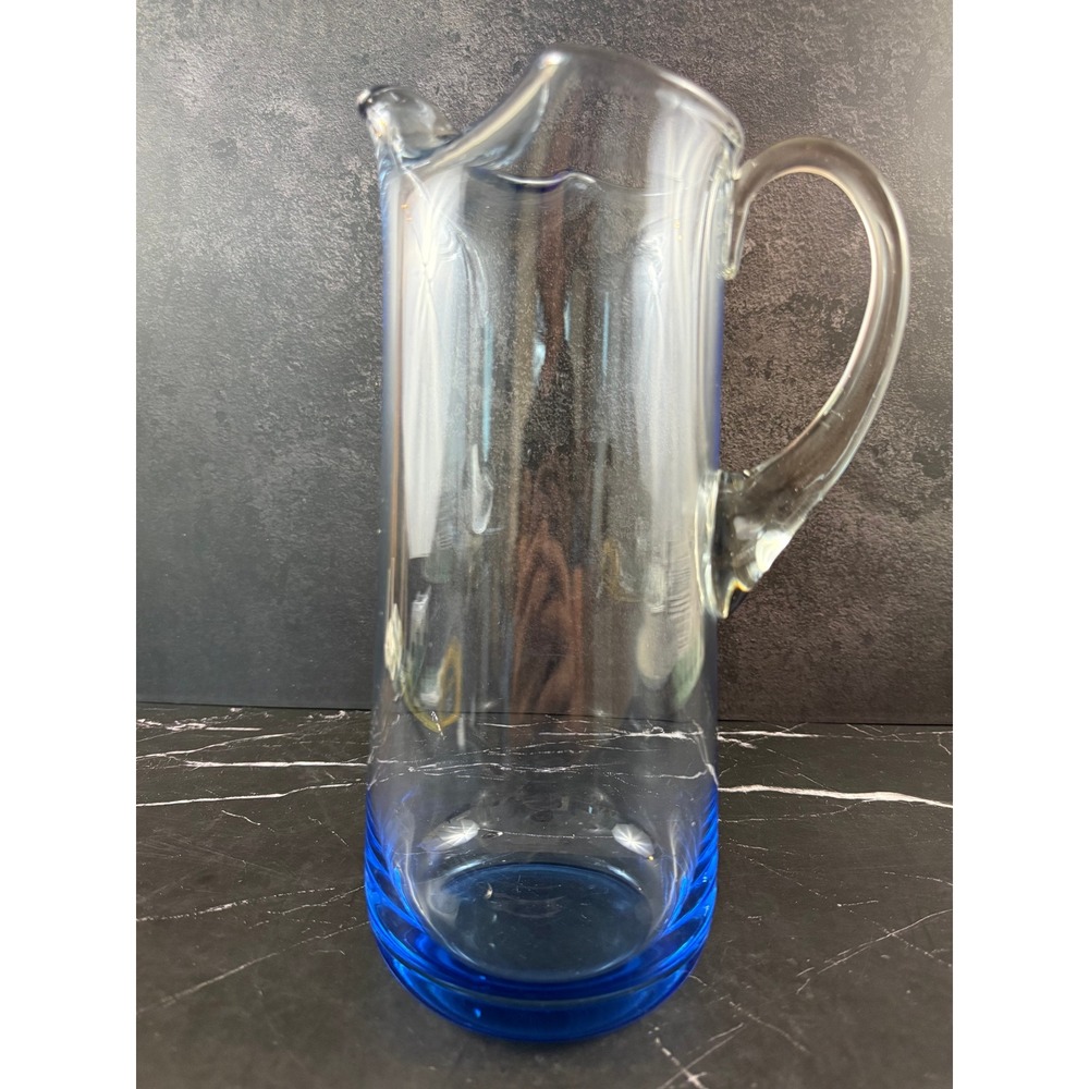 VTG 1970s Light Blue Colony Hand Blown Glass Pitcher 10.5in Tall MINT!